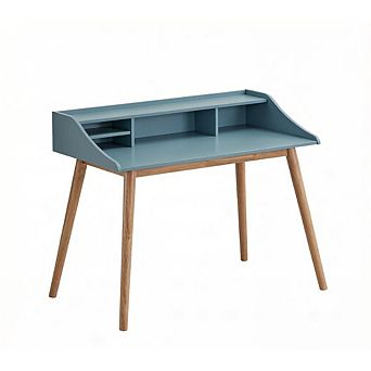 GOODSILO Mid-Century Modern Writing Desk with Storage Hutch