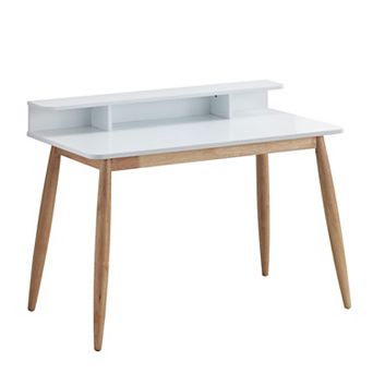 GOODSILO Mid-Century Modern Writing Desk with Storage Hutch