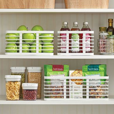 Metal Pantry Basket with Handles - Set of 2 - Matte White