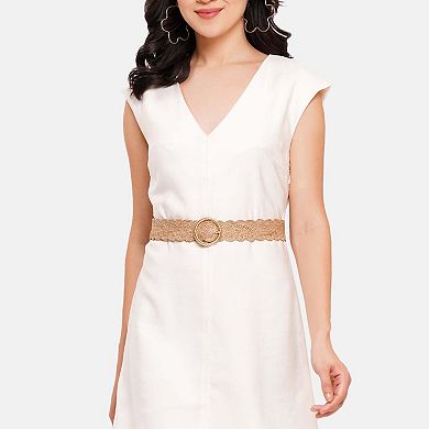 AGP PARIS Beige Chic Elastic Round Buckle Belt