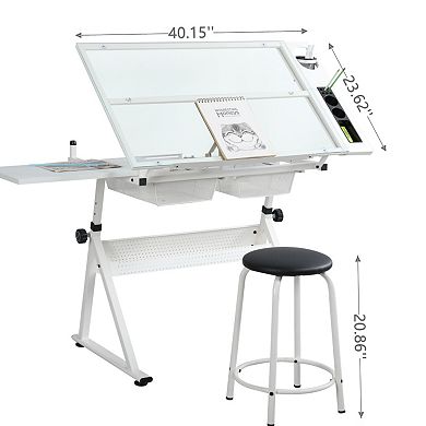 GOODSILO Adjustable Tempered Glass Drafting and Printing Desk Set