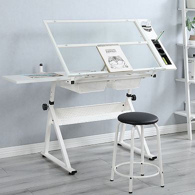 GOODSILO Adjustable Tempered Glass Drafting and Printing Desk Set