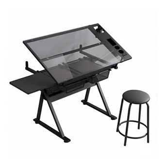 GOODSILO Adjustable Tempered Glass Drafting and Printing Desk Set