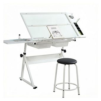 GOODSILO Adjustable Tempered Glass Drafting and Printing Desk Set