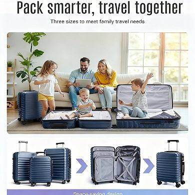 3 Piece Hard Shell Luggage Set with TSA Lock and Spinner Wheels