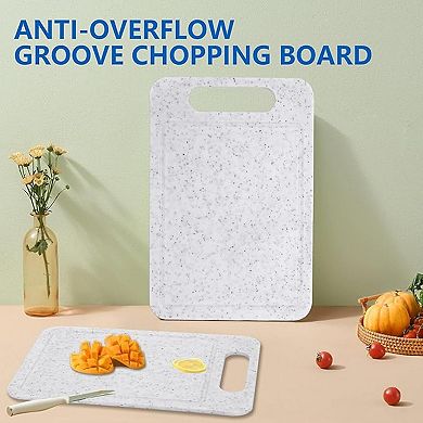 2-Piece Non-Slip Cutting Board Set with Juice Grooves, 6"x10", White, Dishwasher Safe