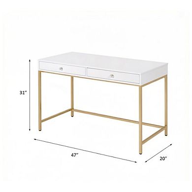 GOODSILO Contemporary Writing Desk with Storage Drawers and Gold Metal Base