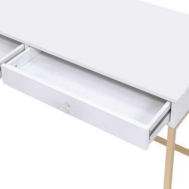 GOODSILO Contemporary Writing Desk with Storage Drawers and Gold Metal Base