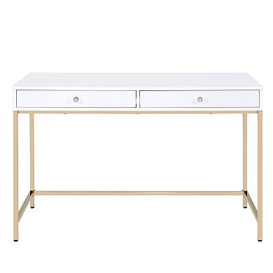 GOODSILO Contemporary Writing Desk with Storage Drawers and Gold Metal Base