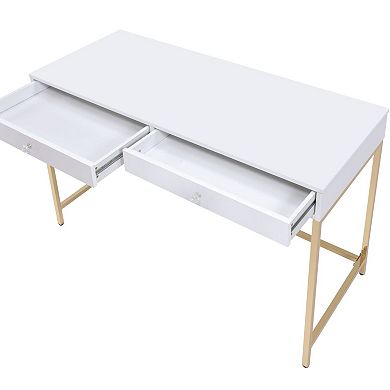 GOODSILO Contemporary Writing Desk with Storage Drawers and Gold Metal Base