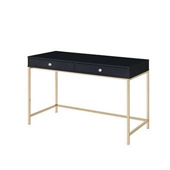 GOODSILO Contemporary Writing Desk with Storage Drawers and Gold Metal Base