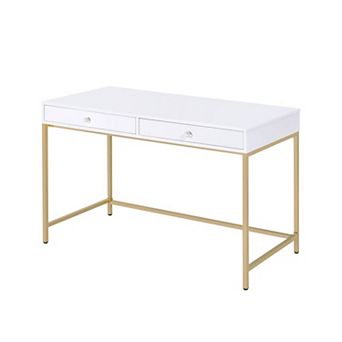 GOODSILO Contemporary Writing Desk with Storage Drawers and Gold Metal Base