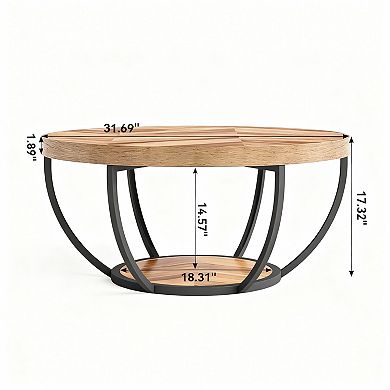 2-Tier Round Wood Coffee Table for Living Room