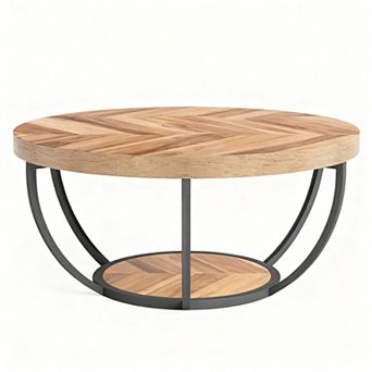 2 tier Round Wood Coffee Table for Living Room