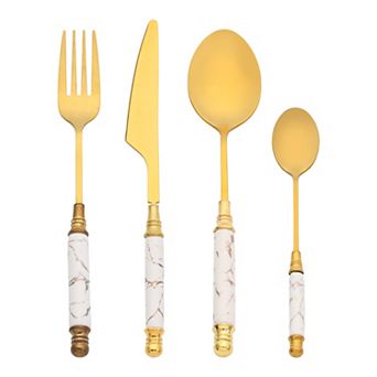 4 pc Silverware Set, Stainless Steel Flatware Set for 1, Modern Set Includes Knife Fork Spoon