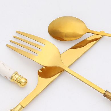 4 Piece Silverware Set, Stainless Steel Flatware Set for 1, Modern Set Includes Knife Fork Spoon