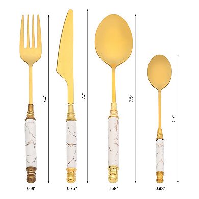 4 Piece Silverware Set, Stainless Steel Flatware Set for 1, Modern Set Includes Knife Fork Spoon