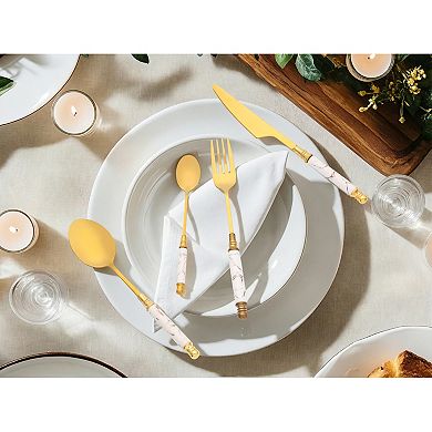 4 Piece Silverware Set, Stainless Steel Flatware Set for 1, Modern Set Includes Knife Fork Spoon