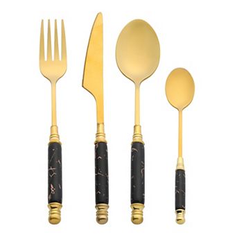 4 pc Silverware Set Stainless Steel Flatware Set for 1 Texture Modern Cutlery Set