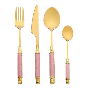 4 pc Silverware Set Stainless Steel Flatware Set for 1 Texture Modern Cutlery Set