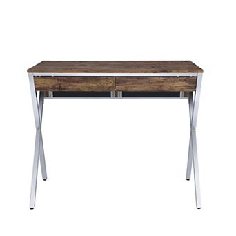 GOODSILO Modern Writing Desk with Weathered Oak Top and Chrome Metal Legs