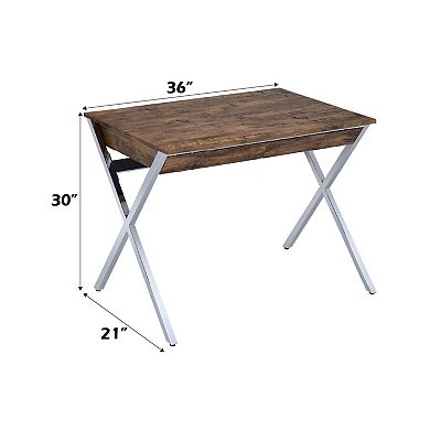 GOODSILO Modern Writing Desk with Weathered Oak Top and Chrome Metal Legs