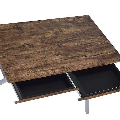 GOODSILO Modern Writing Desk with Weathered Oak Top and Chrome Metal Legs