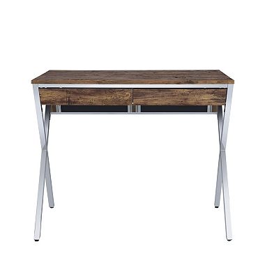 GOODSILO Modern Writing Desk with Weathered Oak Top and Chrome Metal Legs
