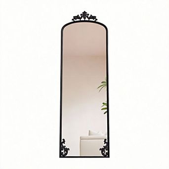 Arched Full Length Mirror with Stand Carved Metal Frame 65"X21"