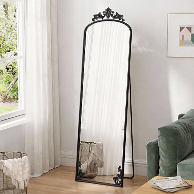 Arched Full Length Mirror with Stand Carved Metal Frame 65"X21"
