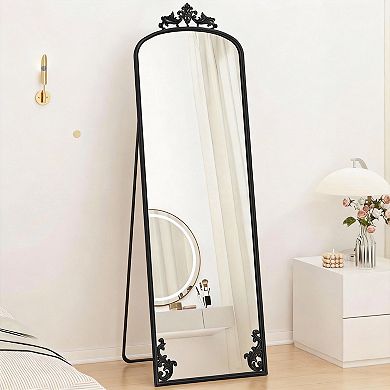 Arched Full Length Mirror with Stand Carved Metal Frame 65"X21"