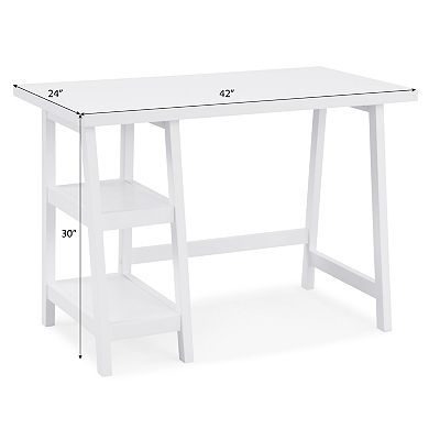 GOODSILO Contemporary Wood Writing Desk with Storage Shelves