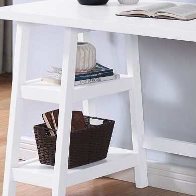 GOODSILO Contemporary Wood Writing Desk with Storage Shelves