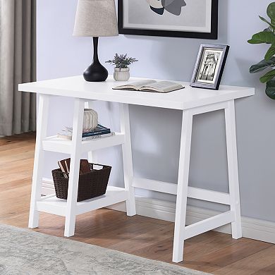 GOODSILO Contemporary Wood Writing Desk with Storage Shelves