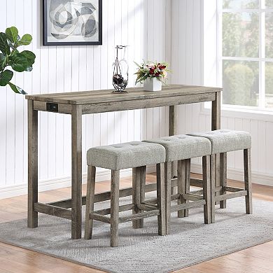 Merax Industrial Style Bar Table & 3 Stool Set Imitation Wood Grain Space Upholstered Stools