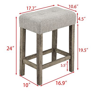 Merax Industrial Style Bar Table & 3 Stool Set Imitation Wood Grain Space Upholstered Stools