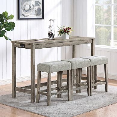 Merax Industrial Style Bar Table & 3 Stool Set Imitation Wood Grain Space Upholstered Stools