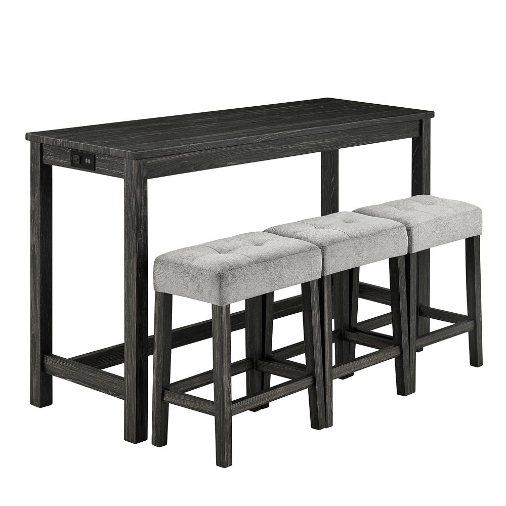 Merax Industrial Style Bar Table & 3 Stool Set Imitation Wood Grain ...