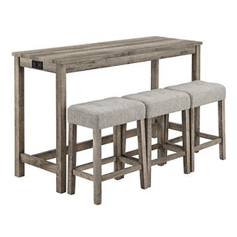Merax Industrial Style Bar Table & 3 Stool Set Imitation Wood Grain Space Upholstered Stools