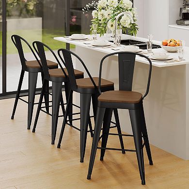24" Counter Height Metal Bar Stools, High-Back, Stackable, 330 lbs Capacity