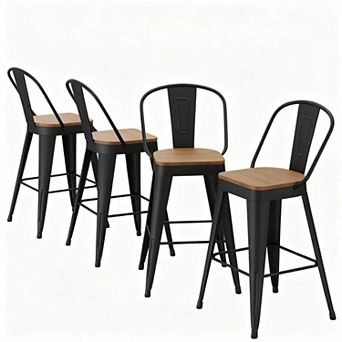 24" Counter Height Metal Bar Stools, High-Back, Stackable, 330 lbs Capacity