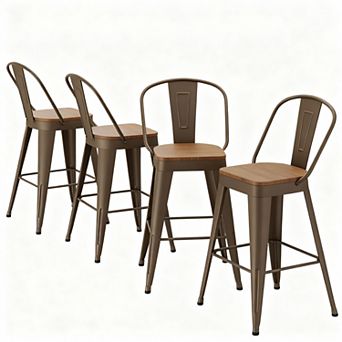 24" Counter Height Metal Bar Stools, High-Back, Stackable, 330 lbs Capacity