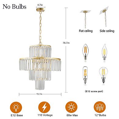 ELEMENT ACE Luxury Crystal Chandelier with Gold Frame and 12 Lights for Elegant Ceiling
