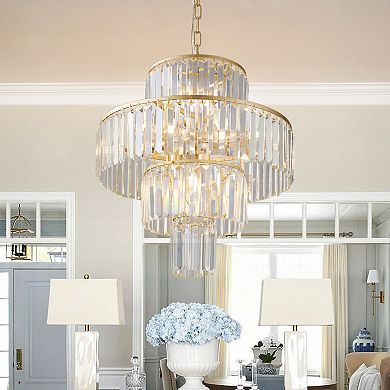 ELEMENT ACE Luxury Crystal Chandelier with Gold Frame and 12 Lights for Elegant Ceiling