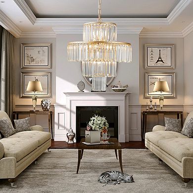 ELEMENT ACE Luxury Crystal Chandelier with Gold Frame and 12 Lights for Elegant Ceiling