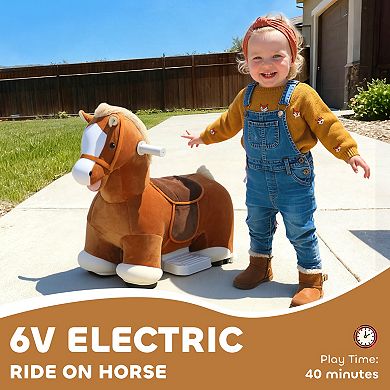 Qaba 6V Ride on Horse, Battery Powered Electric Ride on Toy with Music