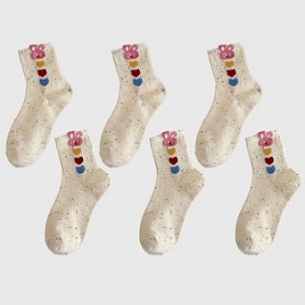Women's 6 pk Speckled Socks with Bunny Embroidery - Cute & Comfortable Mid-Calf Socks for Casual Wear