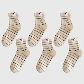 Women's 6 pk Speckled Socks with Bunny Embroidery - Cute & Comfortable Mid-Calf Socks for Casual Wear