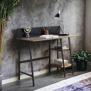 GOODSILO Modern Rustic Writing Desk with Storage Shelf and Phone Holder