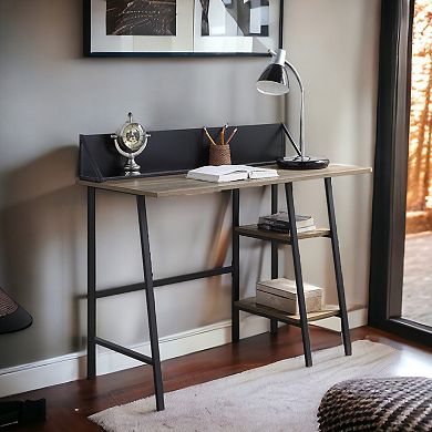 GOODSILO Modern Rustic Writing Desk with Storage Shelf and Phone Holder